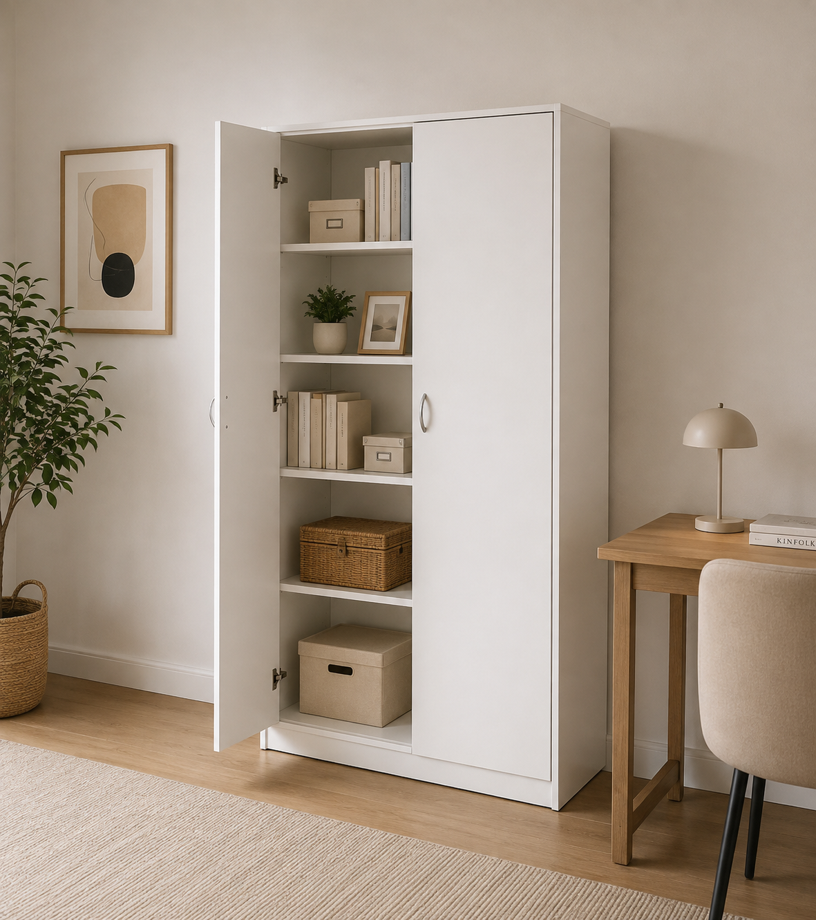 Armoire blanche avec étagères