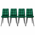 Ensemble de 4 Chaises en Velours Vert Foncé avec Pieds en Métal Noir et Dossier Ergonomique