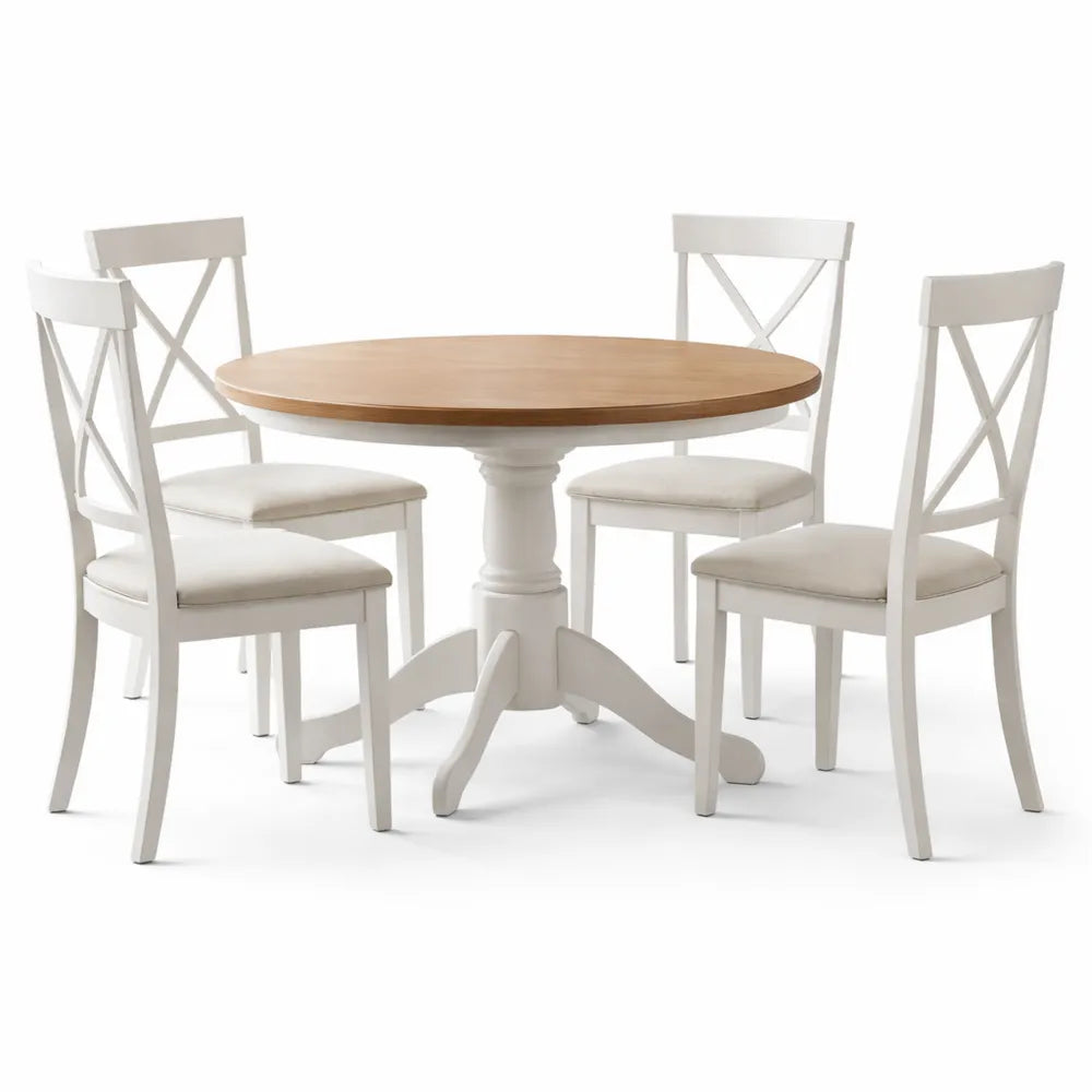 Table Ronde sur Pied en Chêne avec Finition Grise