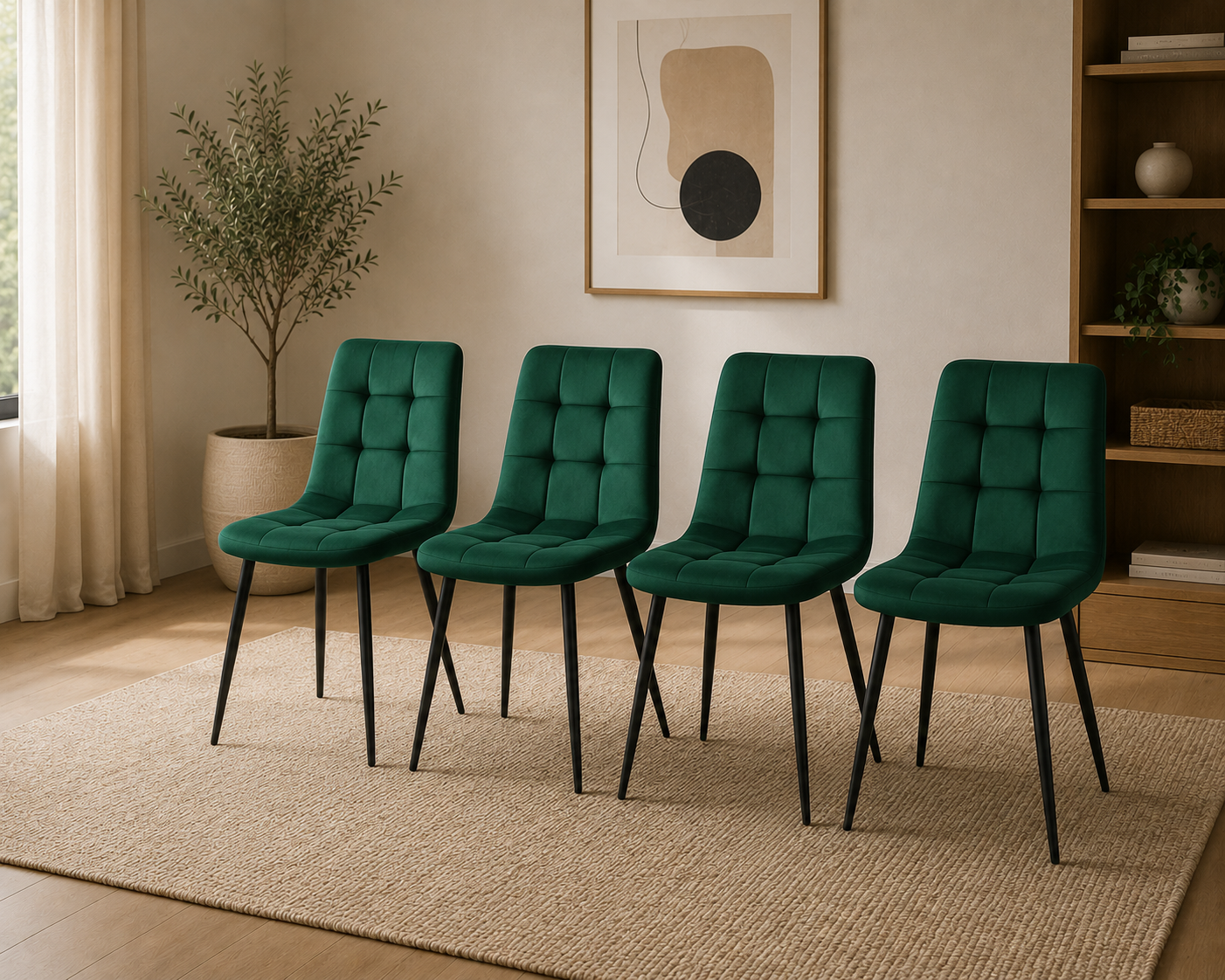 Chaises en velours vert profond