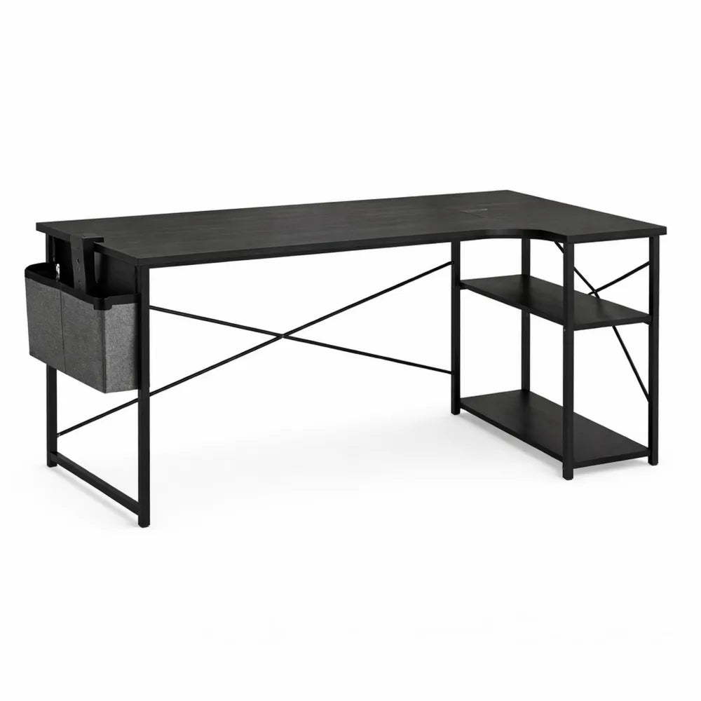 Bureau d'angle réversible avec étagères pour gaming et étude, 120x70 cm