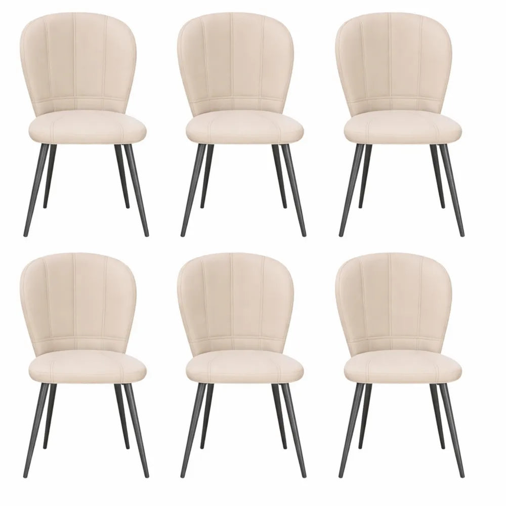 Ensemble de 6 chaises de salle à manger en tissu doux avec pieds en métal, confort moderne beige