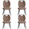 Ensemble de 4 chaises nordiques pour cuisine et salle à manger, design ergonomique, pieds métalliques, motif losanges marron