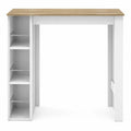 Table de bar haute avec étagères, aspect chêne clair blanc