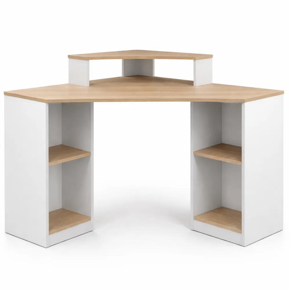 Bureau d'angle compact avec rangements pratiques