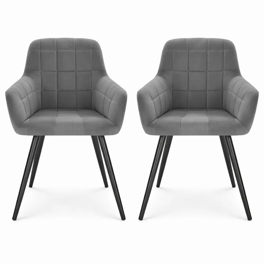 Ensemble de 2 Chaises en Velours pour Salle à Manger, Pieds Métalliques, Gris Foncé